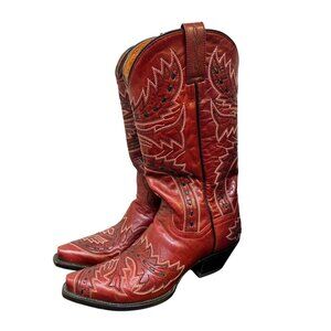 Dan Post Red & Black Western Cowboy Boots Size 8 Leather